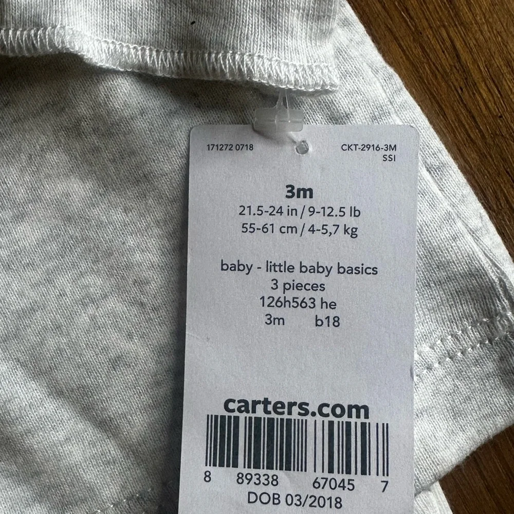 Carter's Light Gray Baby Basics‎ 3 Piece Set - Picture 3 of 4